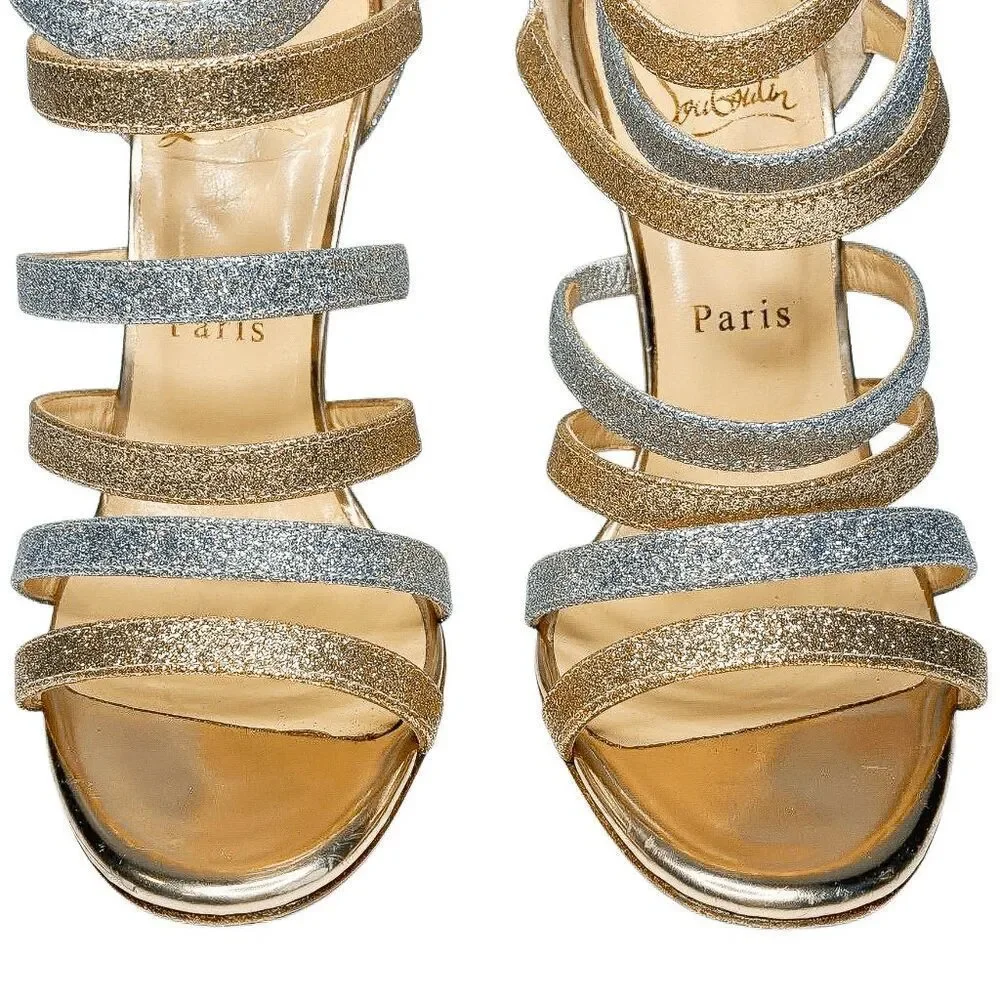 Christian Louboutin Mariniere 100 Glitter Sandals Poudre Silver EU 36.5